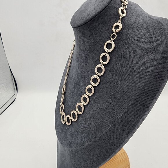 Brushed Frosty Silver-Tone Hammered Circle Chain Chunky Link Adjustable Necklace - Picture 2 of 5